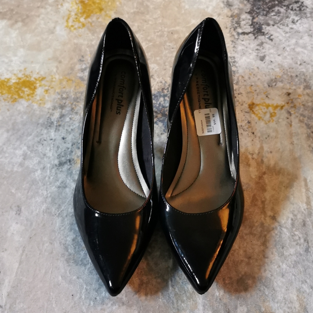 Black Faux Leather 2" Comfort Plus Heel